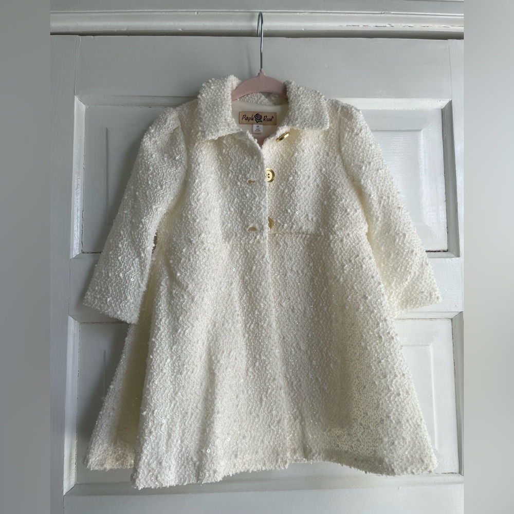 Ivory Tweed LightWeight Dress Coat with Sequins - Girls 2T